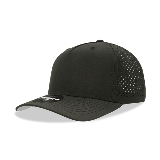 Decky Black / Black 5 Panel Mid Profile Structured Perforated Performance Cap