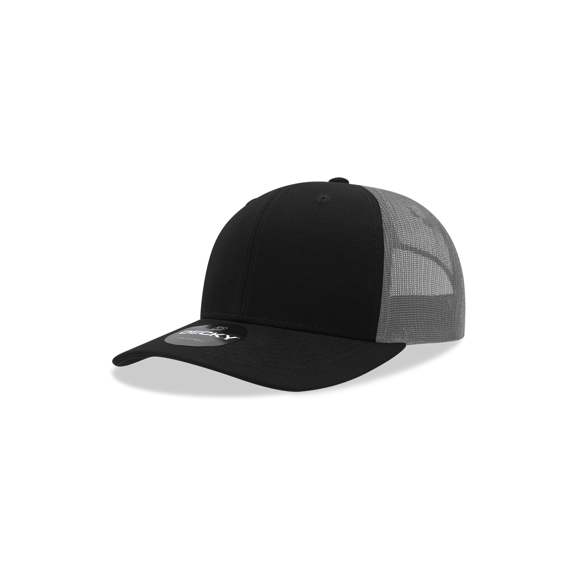 Decky Black/Charcoal / Standard Youth 6 Panel Mid Profile Structured Cotton Trucker