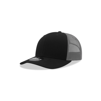 Decky Black/Charcoal / Standard Youth 6 Panel Mid Profile Structured Cotton Trucker