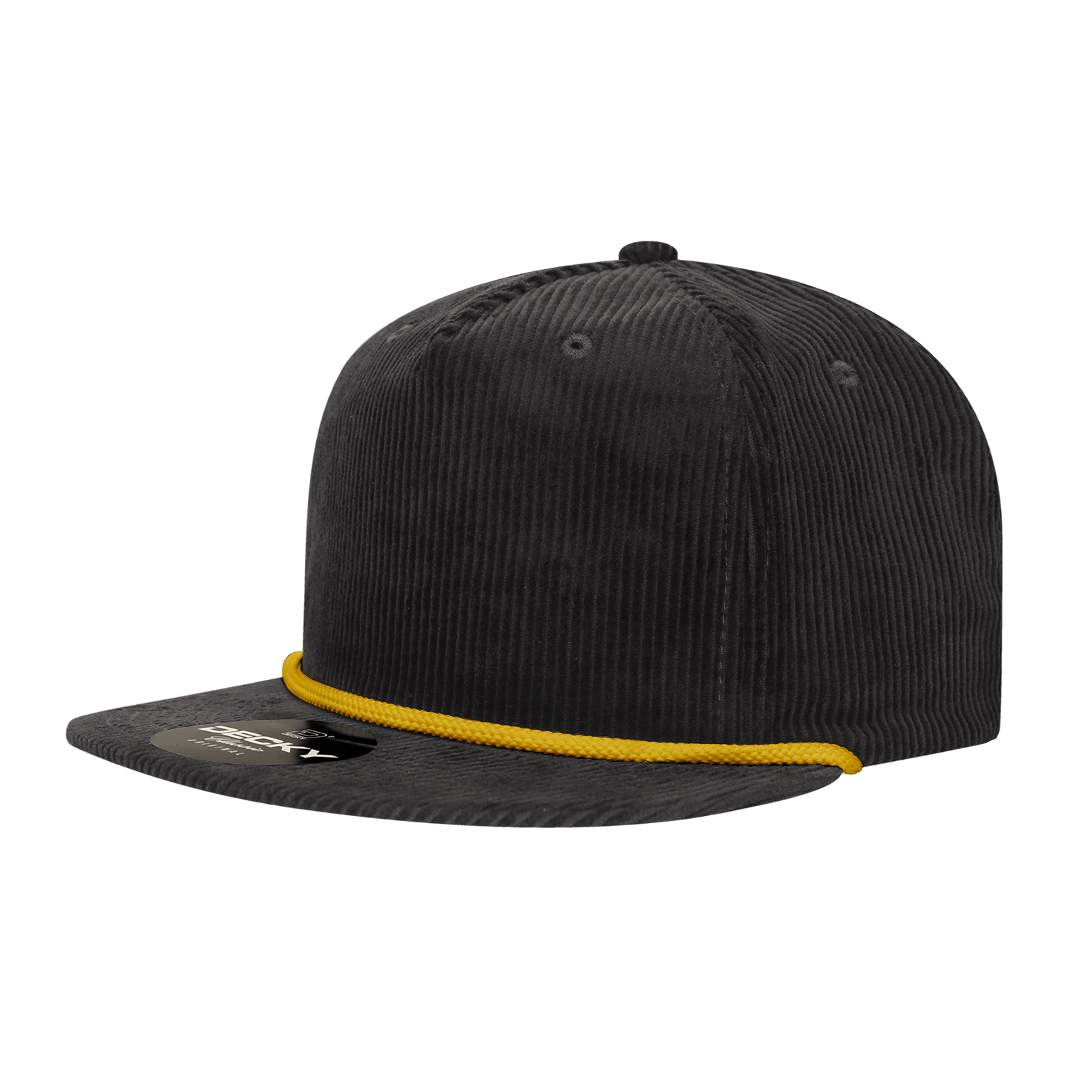 Decky Black/Gold / Standard 5 Panel High Profile Relaxed Corduroy Rope Hat