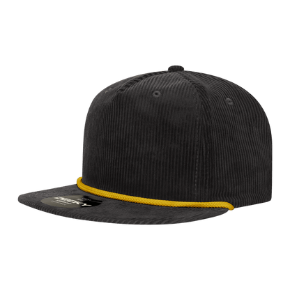 Decky Black/Gold / Standard 5 Panel High Profile Relaxed Corduroy Rope Hat