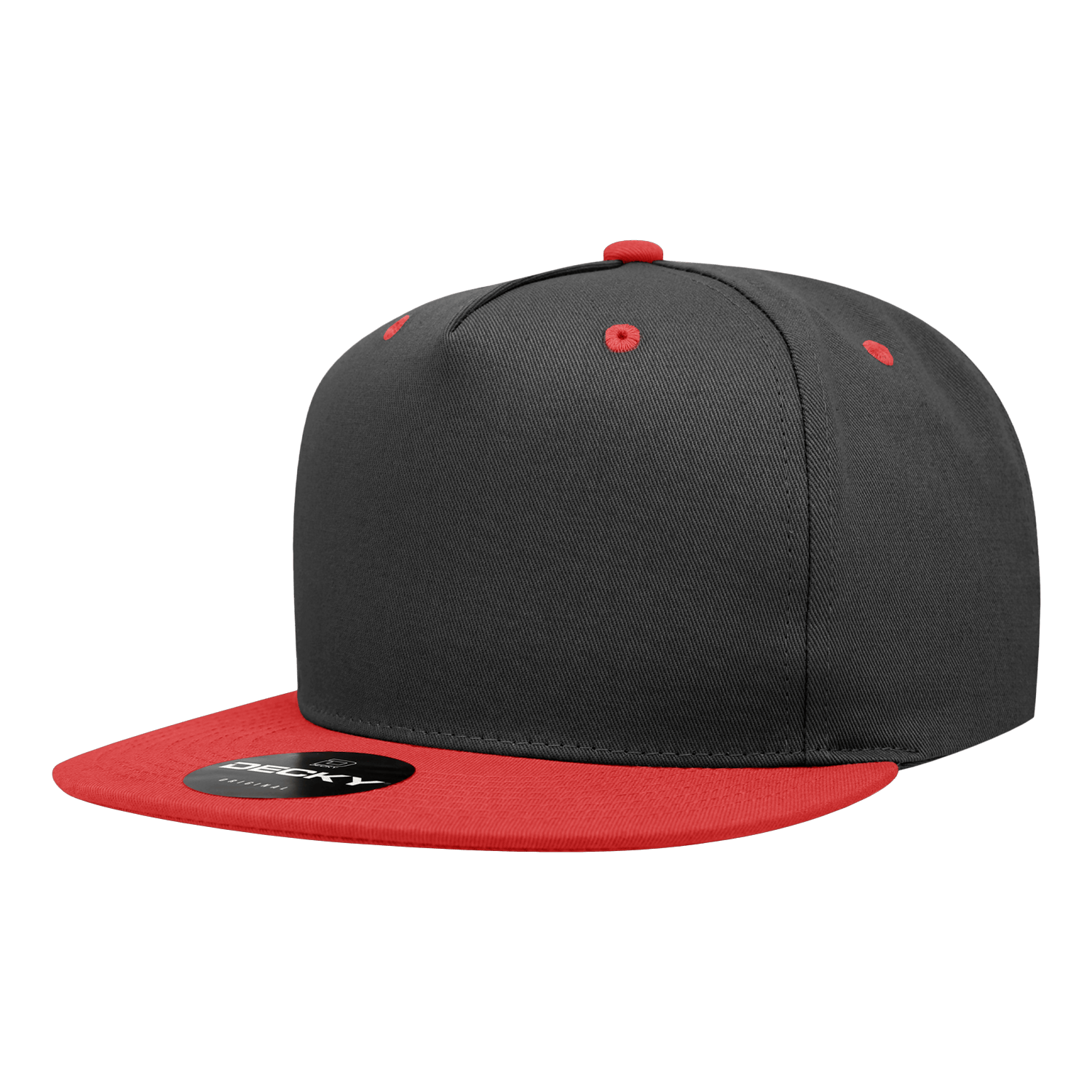 Decky Black/Red / Standard 5 Panel High Profile Structured Cotton Blend Snapback