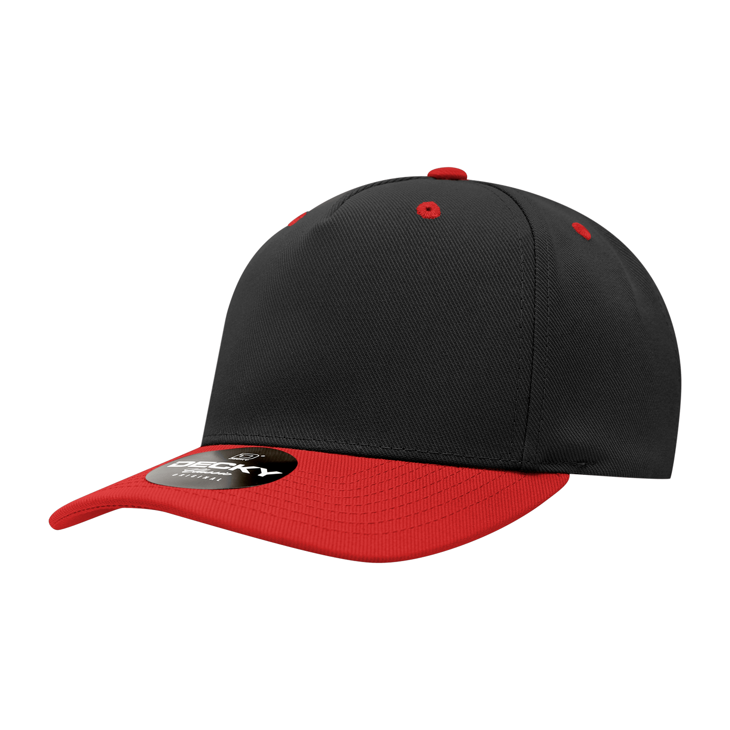 Decky Black/Red / Standard 5 Panel Mid Profile Structured Polyester Cap