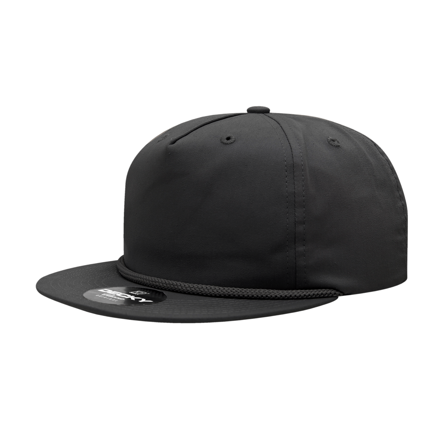 Decky Black / Standard 5 Panel High Profile Relaxed Cotton Blend Rope Hat