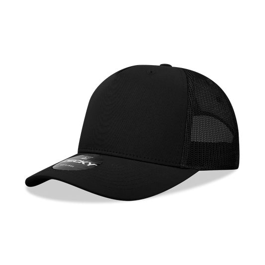 Decky Black / Standard 5 Panel Mid Profile Structured Cotton Blend Trucker