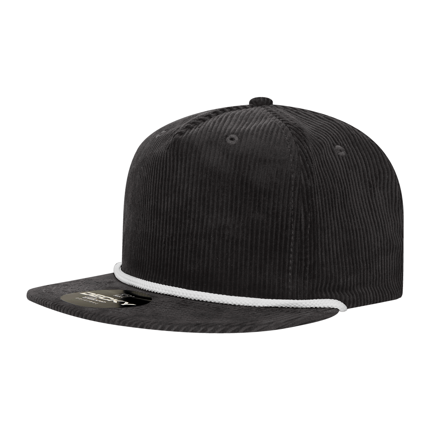 Decky Black/White / Standard 5 Panel High Profile Relaxed Corduroy Rope Hat