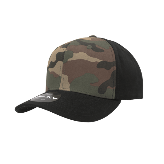 Decky Black/Woodland/Black / OSFM 6 Panel Mid Profile Structured Camo Cap