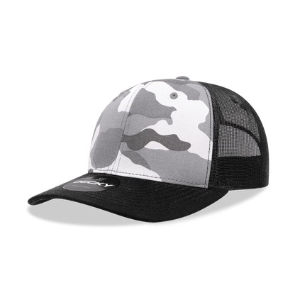 Decky Blk/URB/Blk / OSFM 6 Panel Mid Profile Structured Camo Trucker