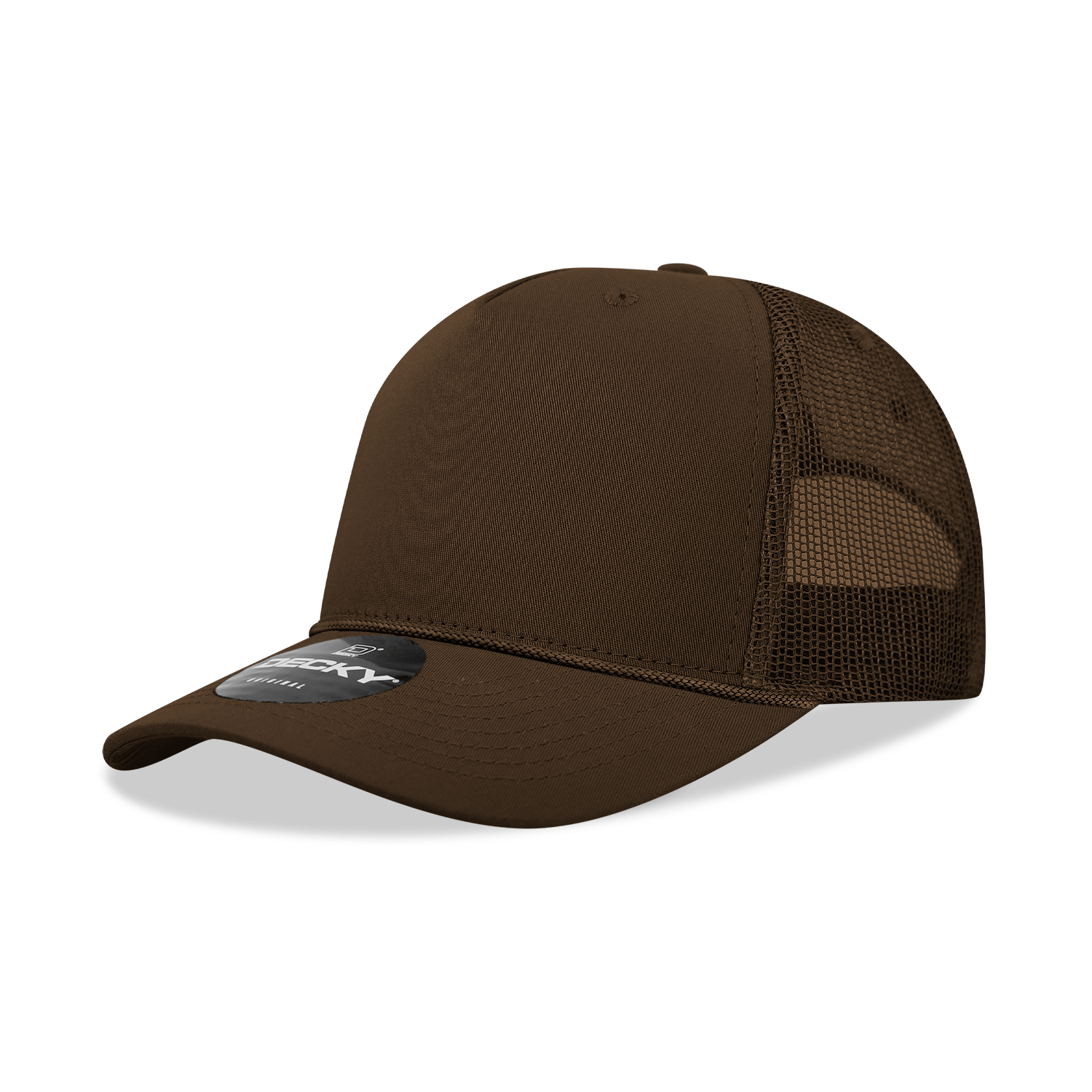 Decky Brown / Standard 5 Panel Mid Profile Structured Cotton/Poly Blend Trucker w/Rope