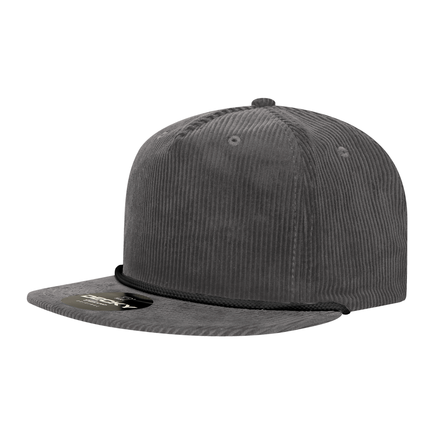 Decky Charcoal/Black / Standard 5 Panel High Profile Relaxed Corduroy Rope Hat