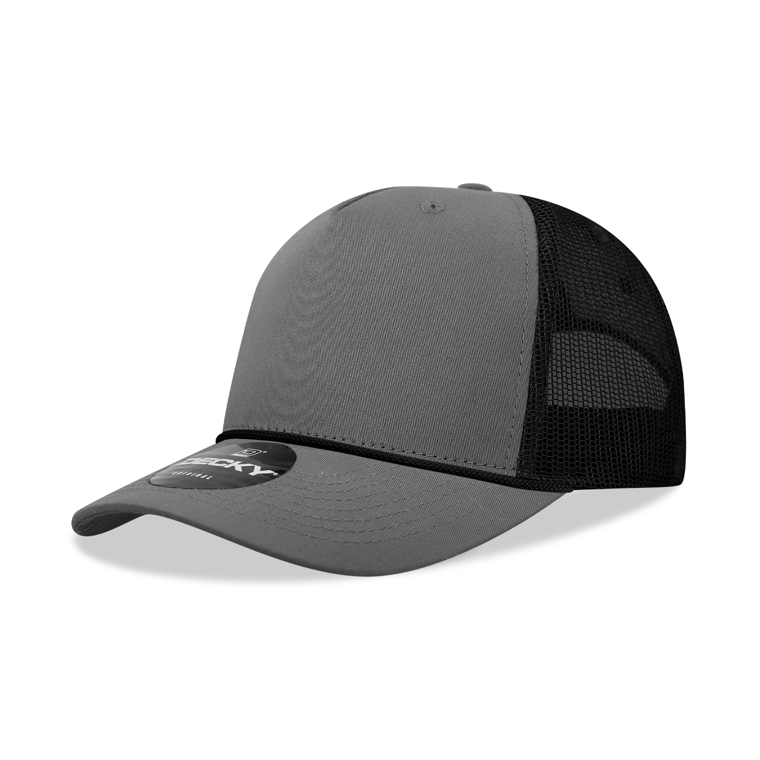 Decky Charcoal/Black / Standard 5 Panel Mid Profile Structured Cotton/Poly Blend Trucker w/Rope