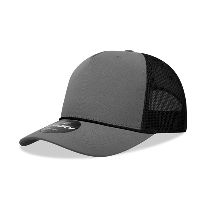 Decky Charcoal/Black / Standard 5 Panel Mid Profile Structured Cotton/Poly Blend Trucker w/Rope