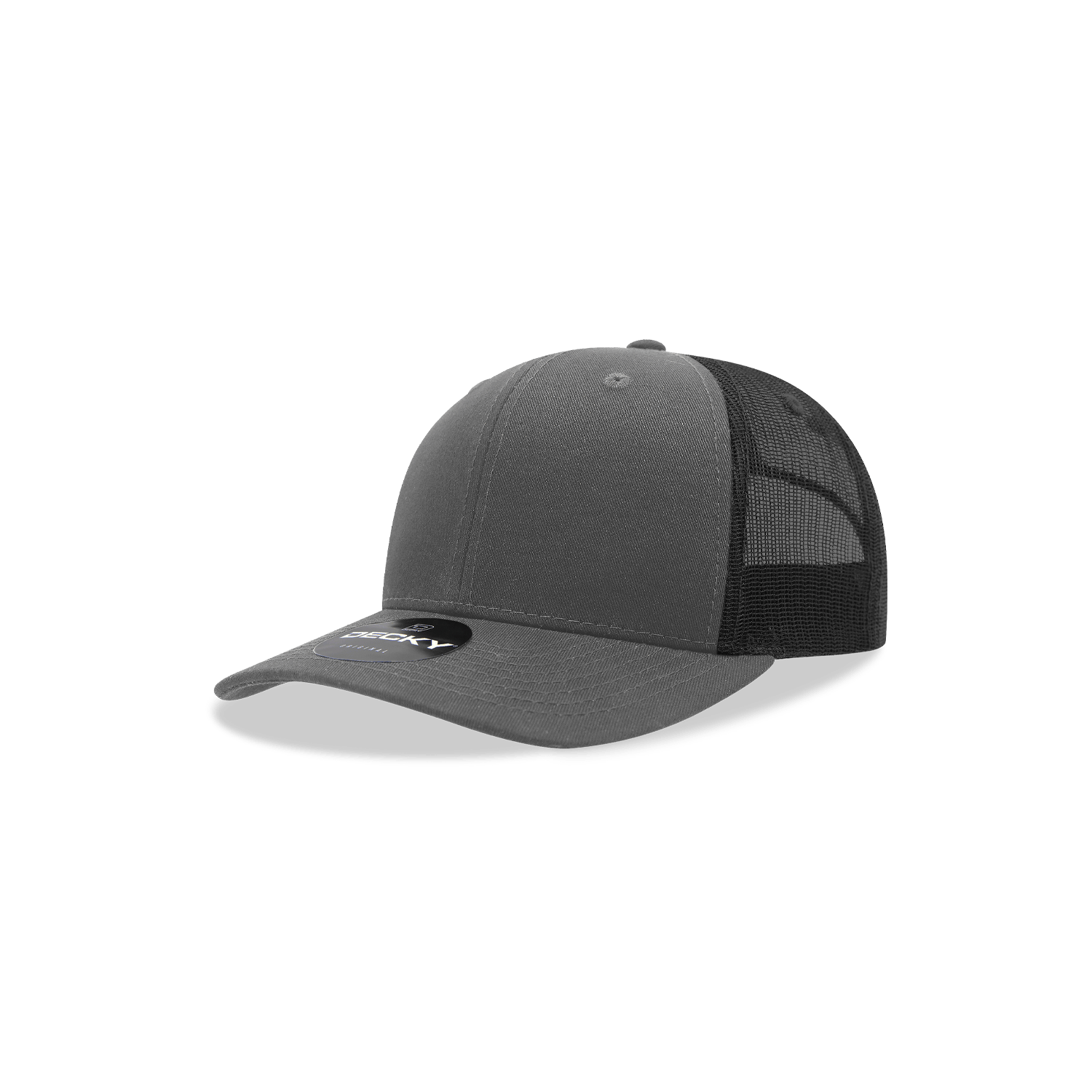 Decky Charcoal/Black / Standard Youth 6 Panel Mid Profile Structured Cotton Trucker