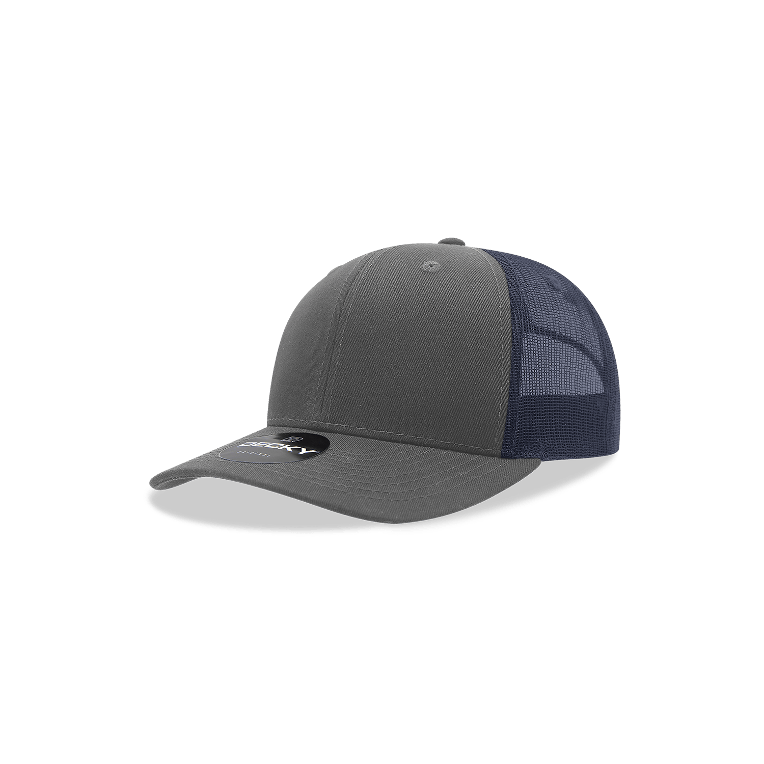 Decky Charcoal/Navy / Standard Youth 6 Panel Mid Profile Structured Cotton Trucker