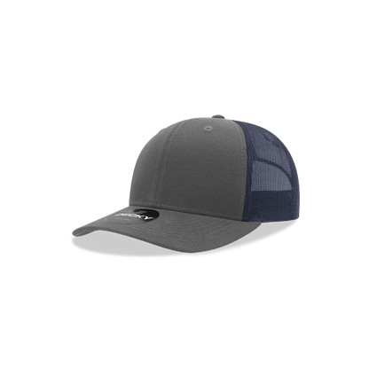 Decky Charcoal/Navy / Standard Youth 6 Panel Mid Profile Structured Cotton Trucker