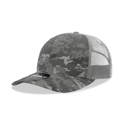 Decky Charcoal / OSFM 6 Panel Mid Profile Structured Camo Trucker