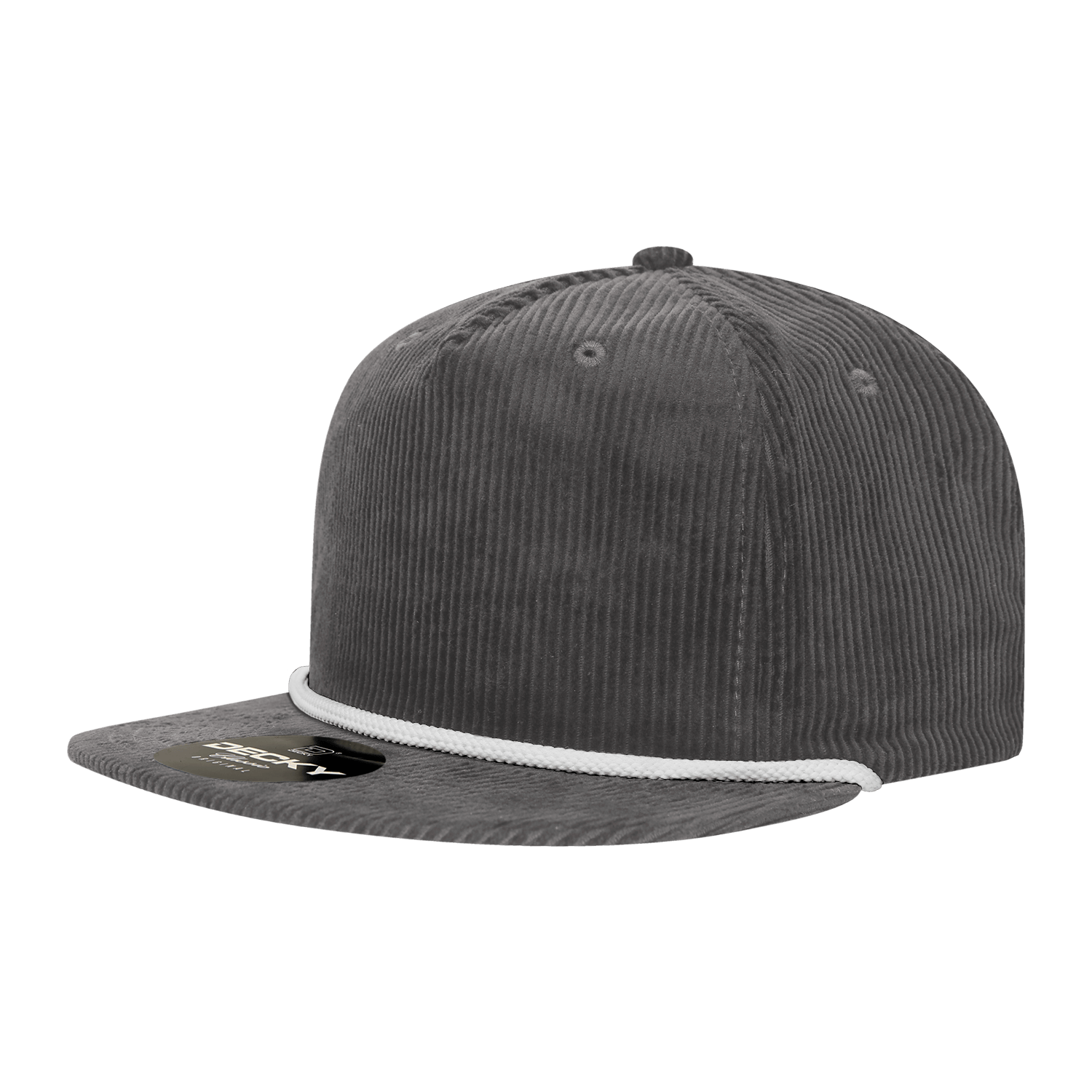 Decky Charcoal/White / Standard 5 Panel High Profile Relaxed Corduroy Rope Hat