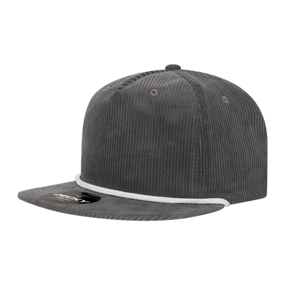 Decky Charcoal/White / Standard 5 Panel High Profile Relaxed Corduroy Rope Hat