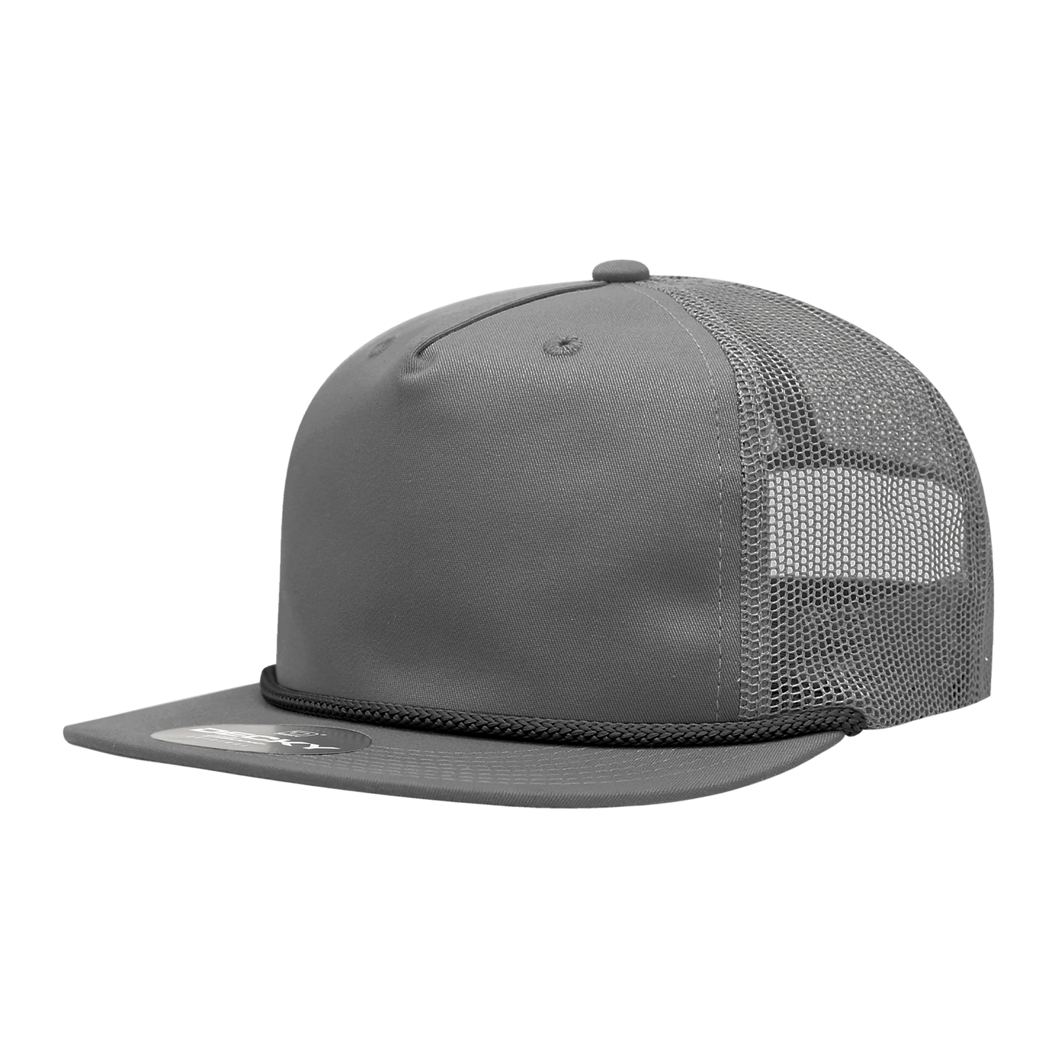 Decky Grey/Black / Standard 5 Panel High Profile Relaxed Cotton Blend Trucker w/Rope
