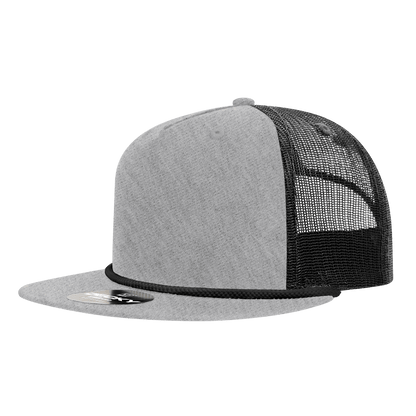 Decky Heather Grey/Black / Standard 5 Panel High Profile Relaxed Cotton Blend Trucker w/Rope