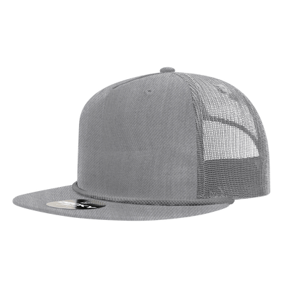 Decky Heather Grey / Standard 5 Panel High Profile Relaxed Cotton Blend Trucker w/Rope