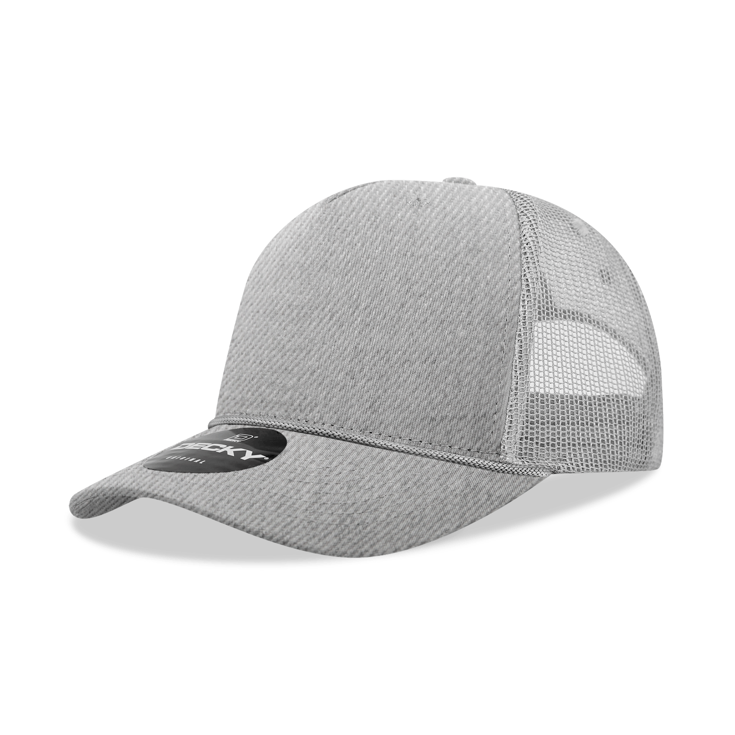 Decky Heather Grey / Standard 5 Panel Mid Profile Structured Cotton/Poly Blend Trucker w/Rope