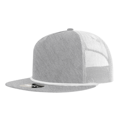 Decky Heather Grey/White / Standard 5 Panel High Profile Relaxed Cotton Blend Trucker w/Rope