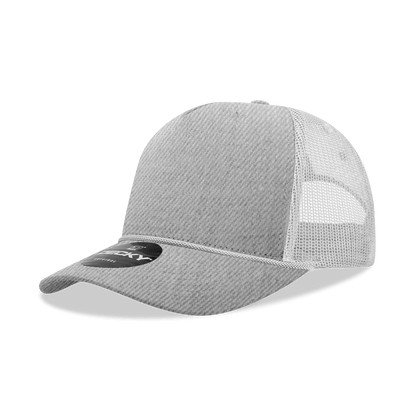Decky HeatherGrey/White / Standard 5 Panel Mid Profile Structured Cotton/Poly Blend Trucker w/Rope