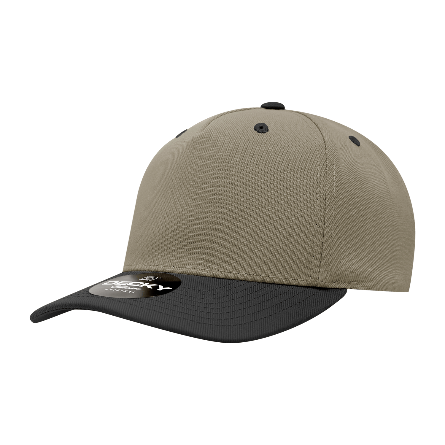 Decky Khaki/Black / Standard 5 Panel Mid Profile Structured Polyester Cap