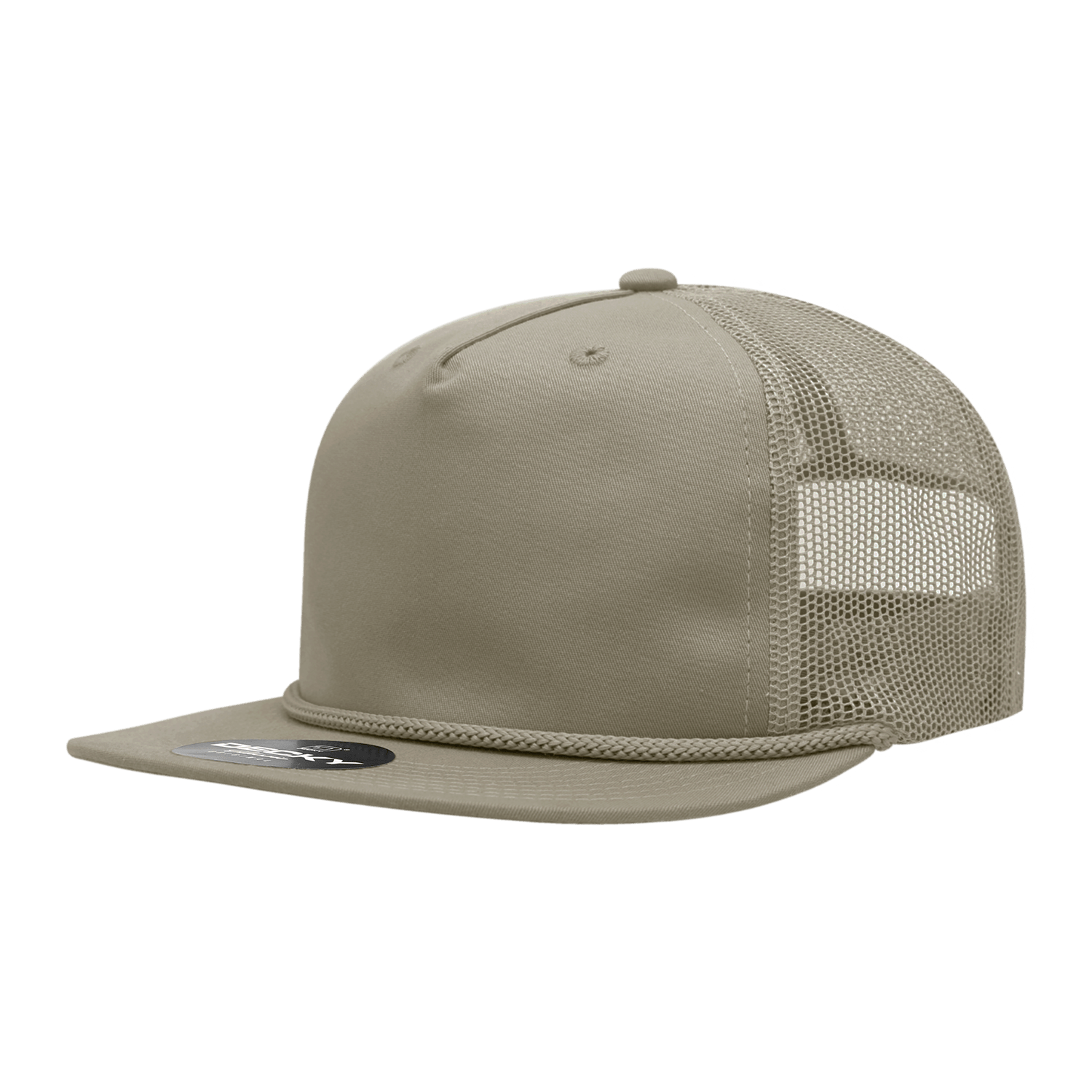 Decky Khaki / Standard 5 Panel High Profile Relaxed Cotton Blend Trucker w/Rope