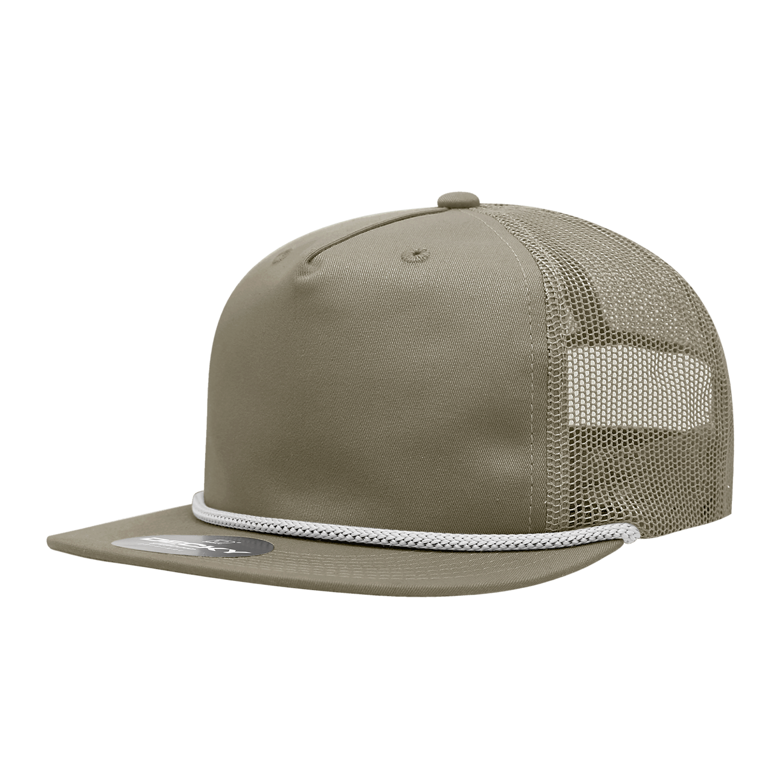 Decky Khaki/White / Standard 5 Panel High Profile Relaxed Cotton Blend Trucker w/Rope