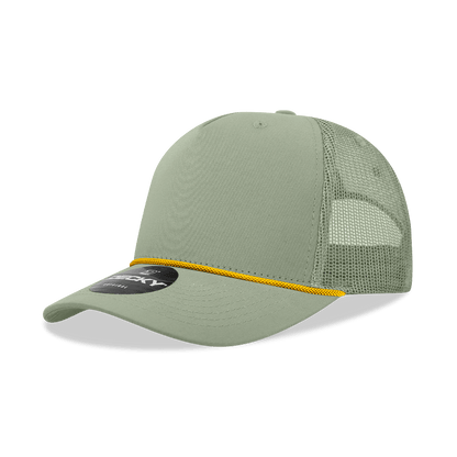 Decky Loden/Amber / Standard 5 Panel Mid Profile Structured Cotton/Poly Blend Trucker w/Rope