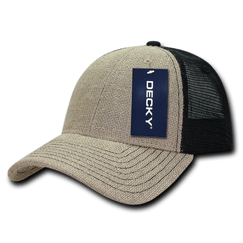 Decky Natural/Black / OSFM 6 Panel Low Profile Structured Jute Trucker