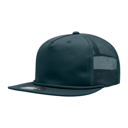 Decky Navy / Standard 5 Panel High Profile Relaxed Cotton Blend Trucker w/Rope