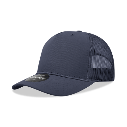 Decky Navy / Standard 5 Panel Mid Profile Structured Cotton/Poly Blend Trucker w/Rope