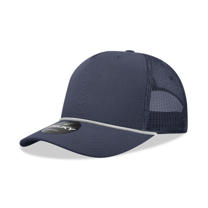 Decky Navy/White / Standard 5 Panel Mid Profile Structured Cotton/Poly Blend Trucker w/Rope
