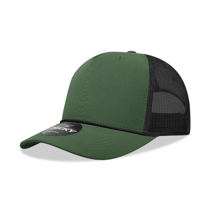 Decky Olive/Black / Standard 5 Panel Mid Profile Structured Cotton/Poly Blend Trucker w/Rope