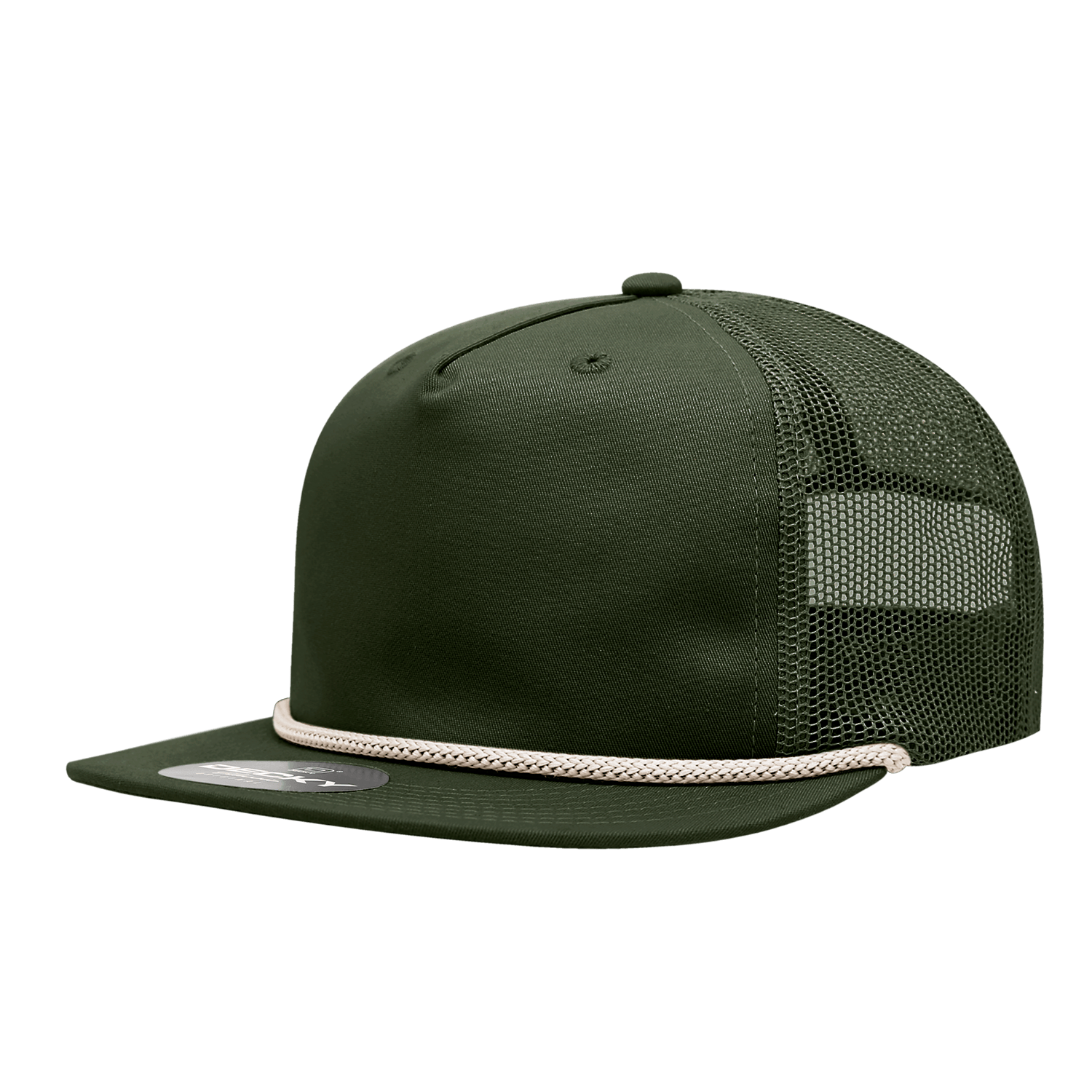 Decky Olive/Ivory / Standard 5 Panel High Profile Relaxed Cotton Blend Trucker w/Rope