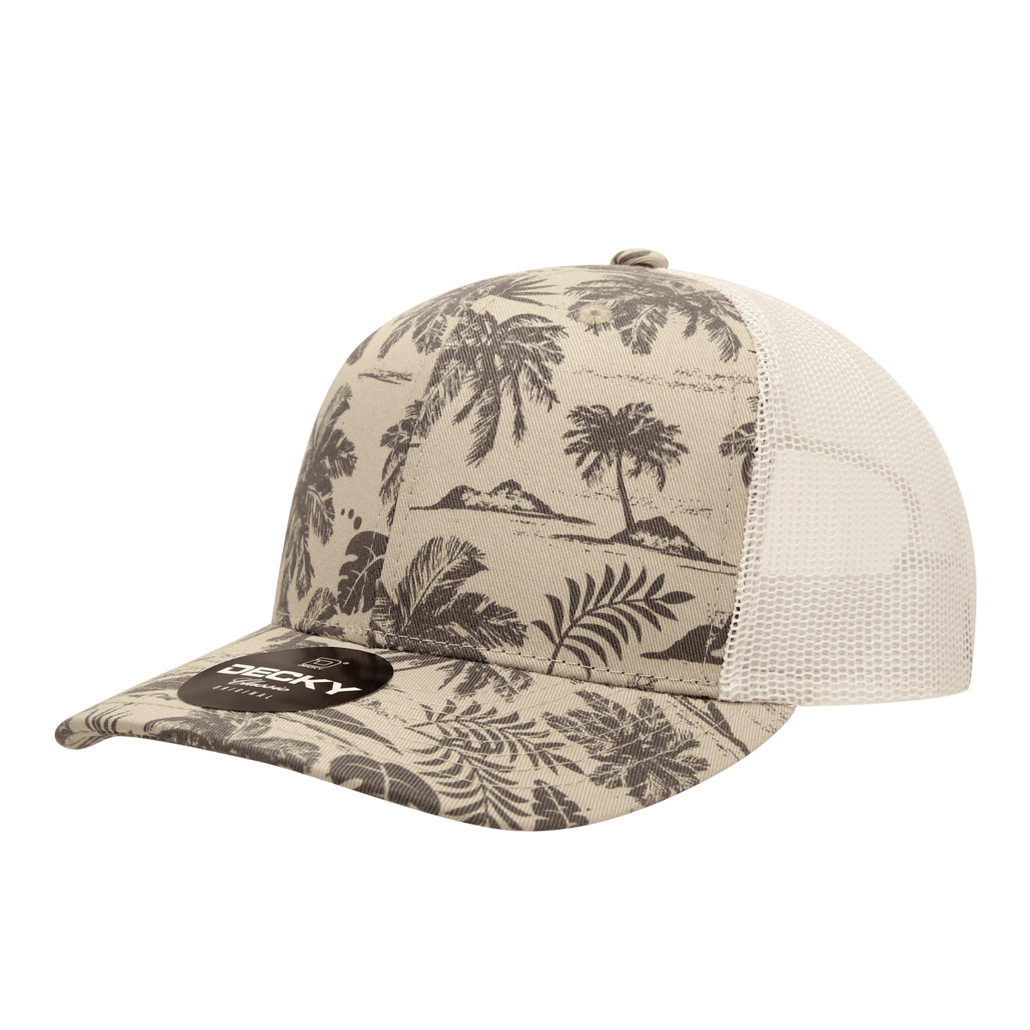 Decky Panel Mid Profile Structured Tropical Trucker / Standard 6 Panel Mid Profile Structured Tropical Trucker