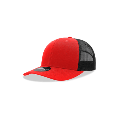 Decky Red/Black / Standard Youth 6 Panel Mid Profile Structured Cotton Trucker