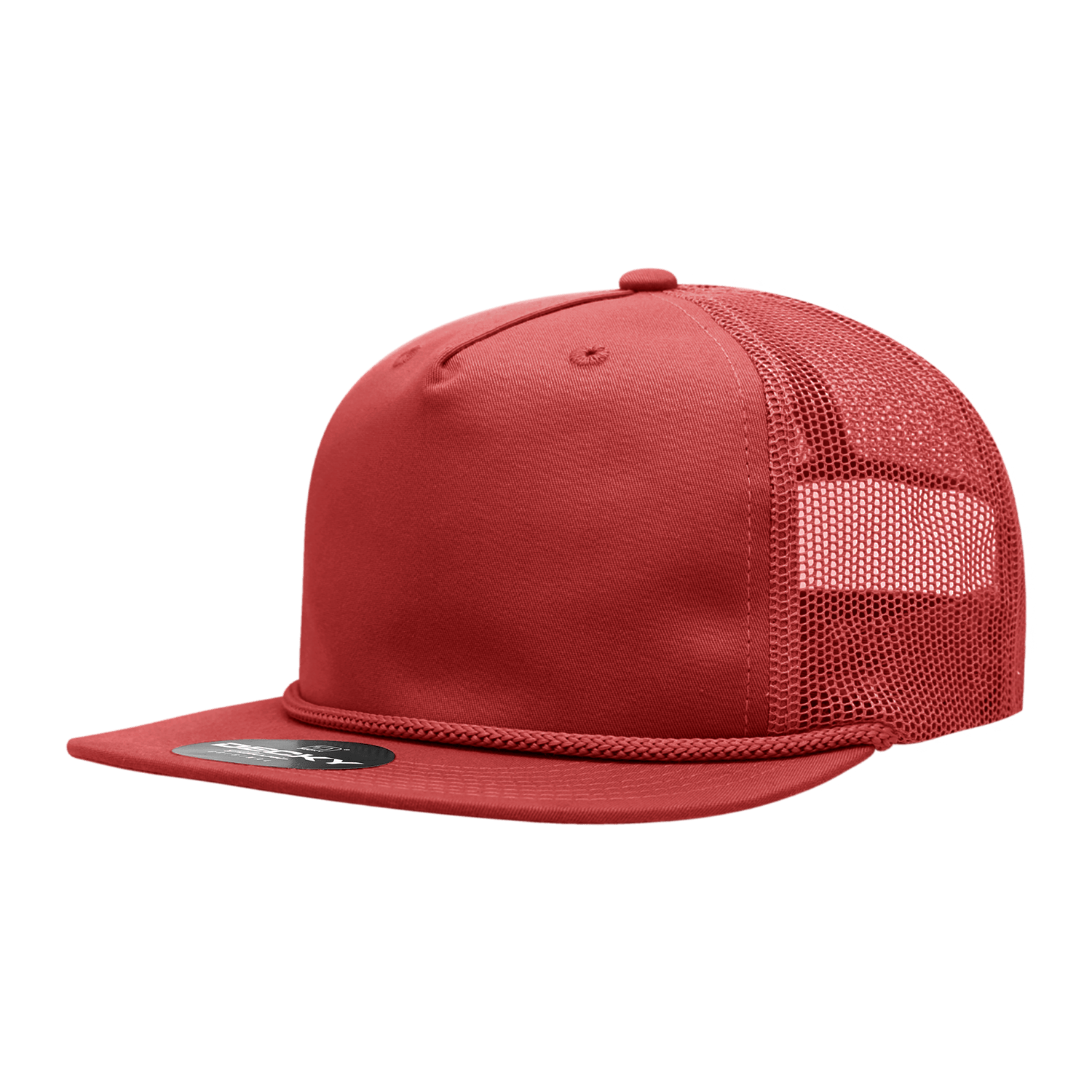 Decky Red / Standard 5 Panel High Profile Relaxed Cotton Blend Trucker w/Rope