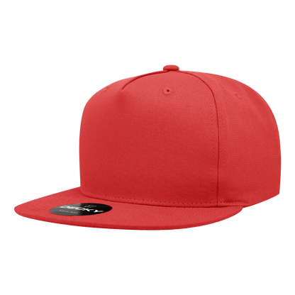Decky Red / Standard 5 Panel High Profile Structured Cotton Blend Snapback