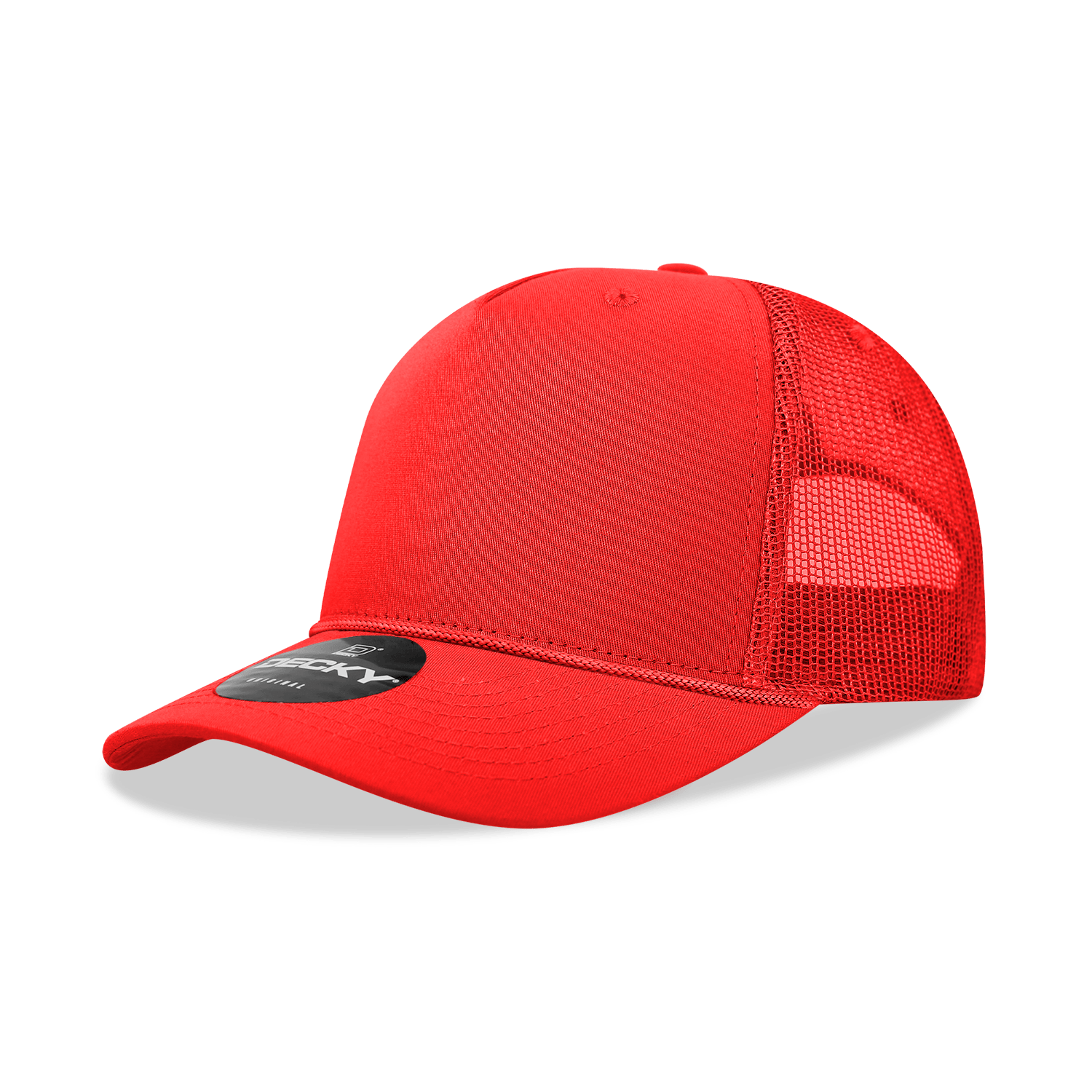 Decky Red / Standard 5 Panel Mid Profile Structured Cotton/Poly Blend Trucker w/Rope