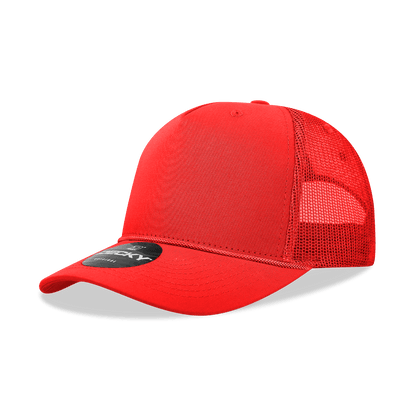 Decky Red / Standard 5 Panel Mid Profile Structured Cotton/Poly Blend Trucker w/Rope