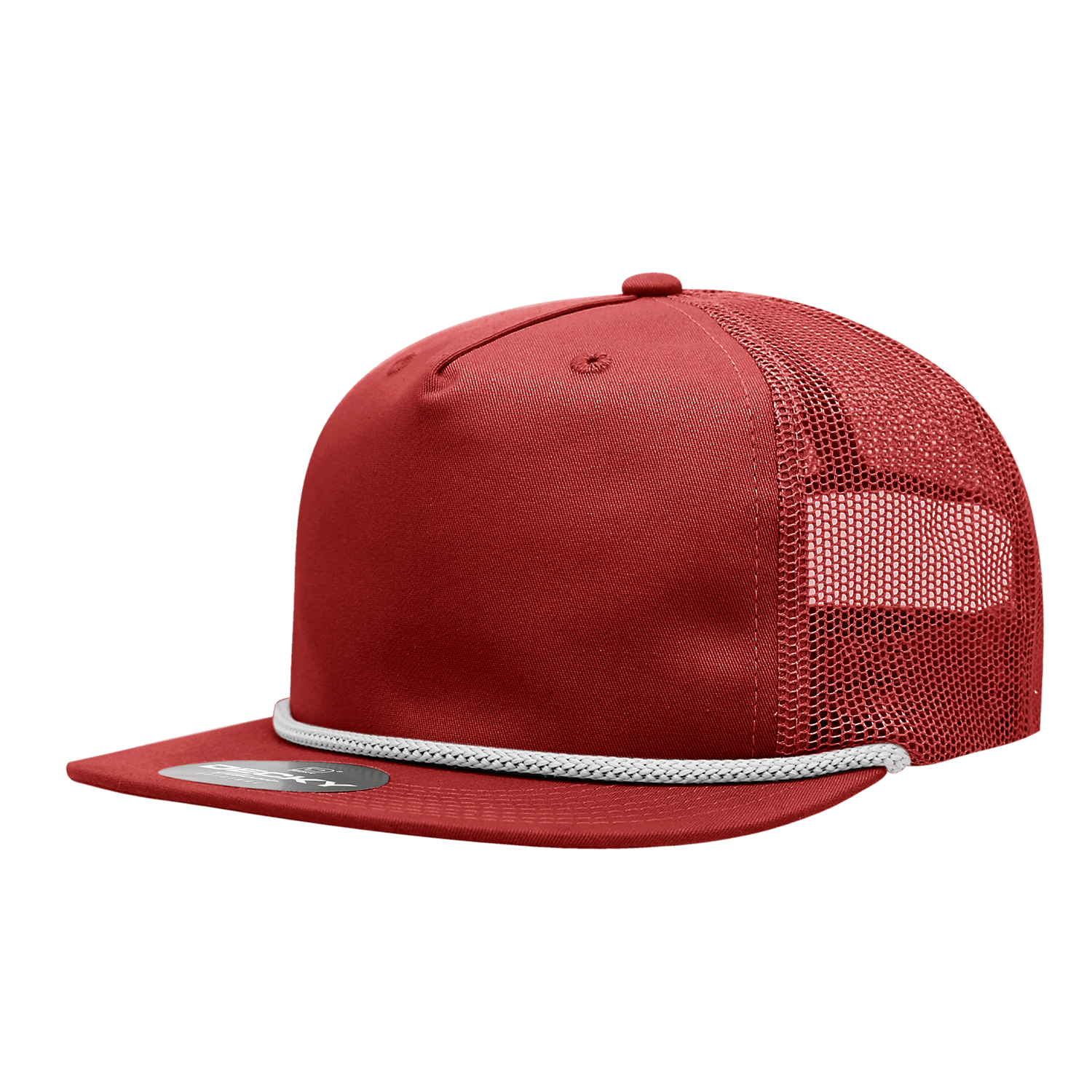 Decky Red/White / Standard 5 Panel High Profile Relaxed Cotton Blend Trucker w/Rope