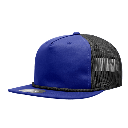 Decky Royal/Black / Standard 5 Panel High Profile Relaxed Cotton Blend Trucker w/Rope