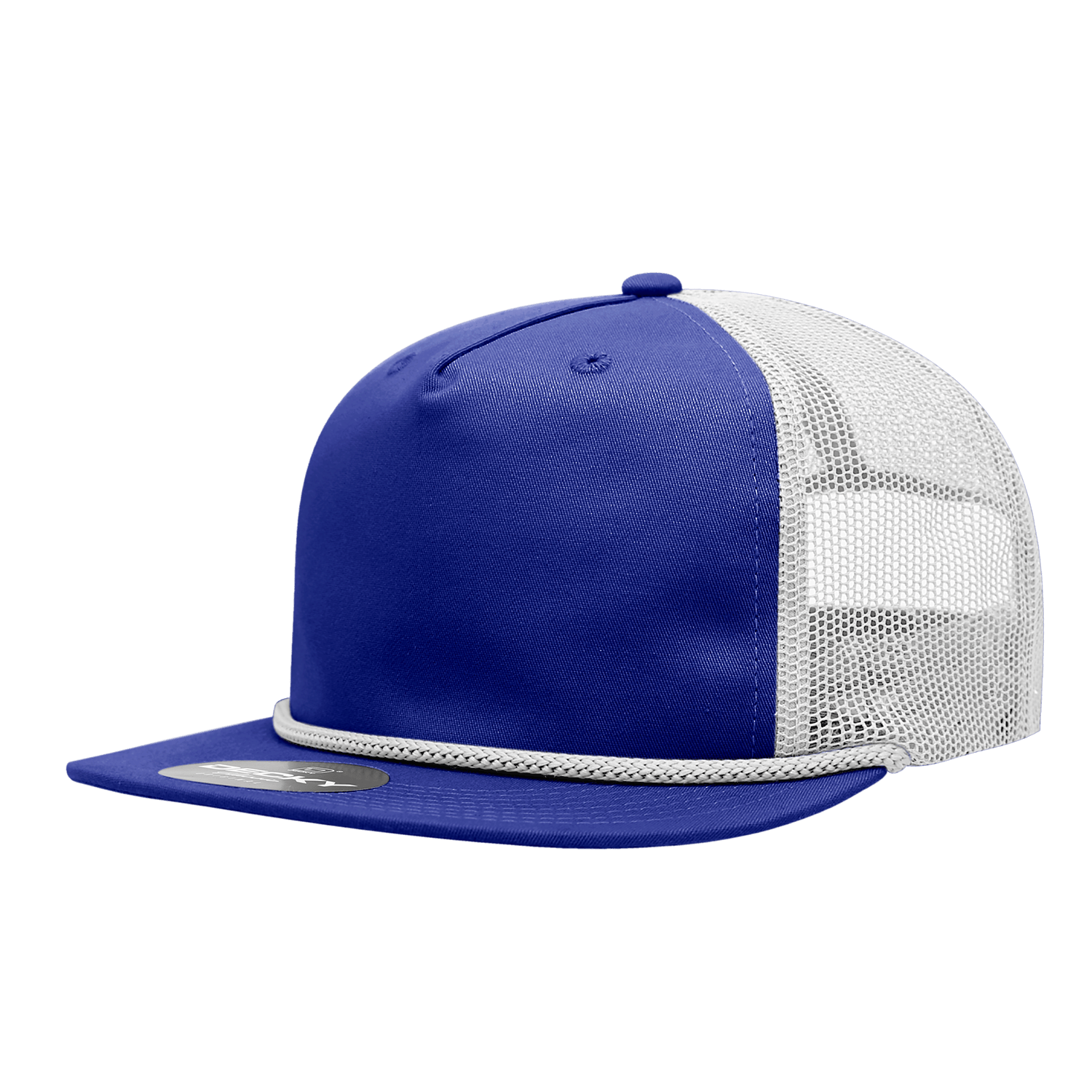 Decky Royal/White / Standard 5 Panel High Profile Relaxed Cotton Blend Trucker w/Rope