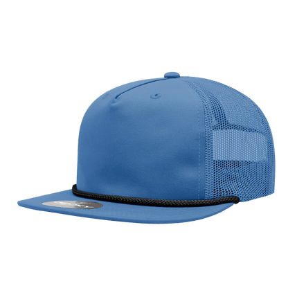 Decky Sky/Black / Standard 5 Panel High Profile Relaxed Cotton Blend Trucker w/Rope