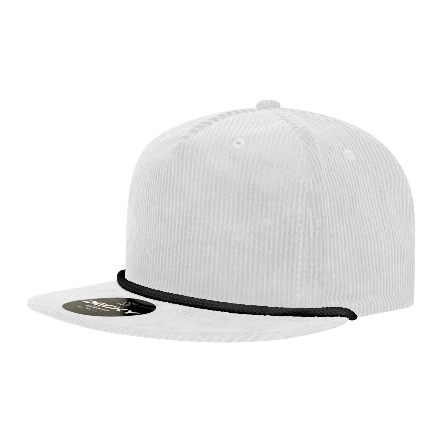 Decky White/Black / Standard 5 Panel High Profile Relaxed Corduroy Rope Hat