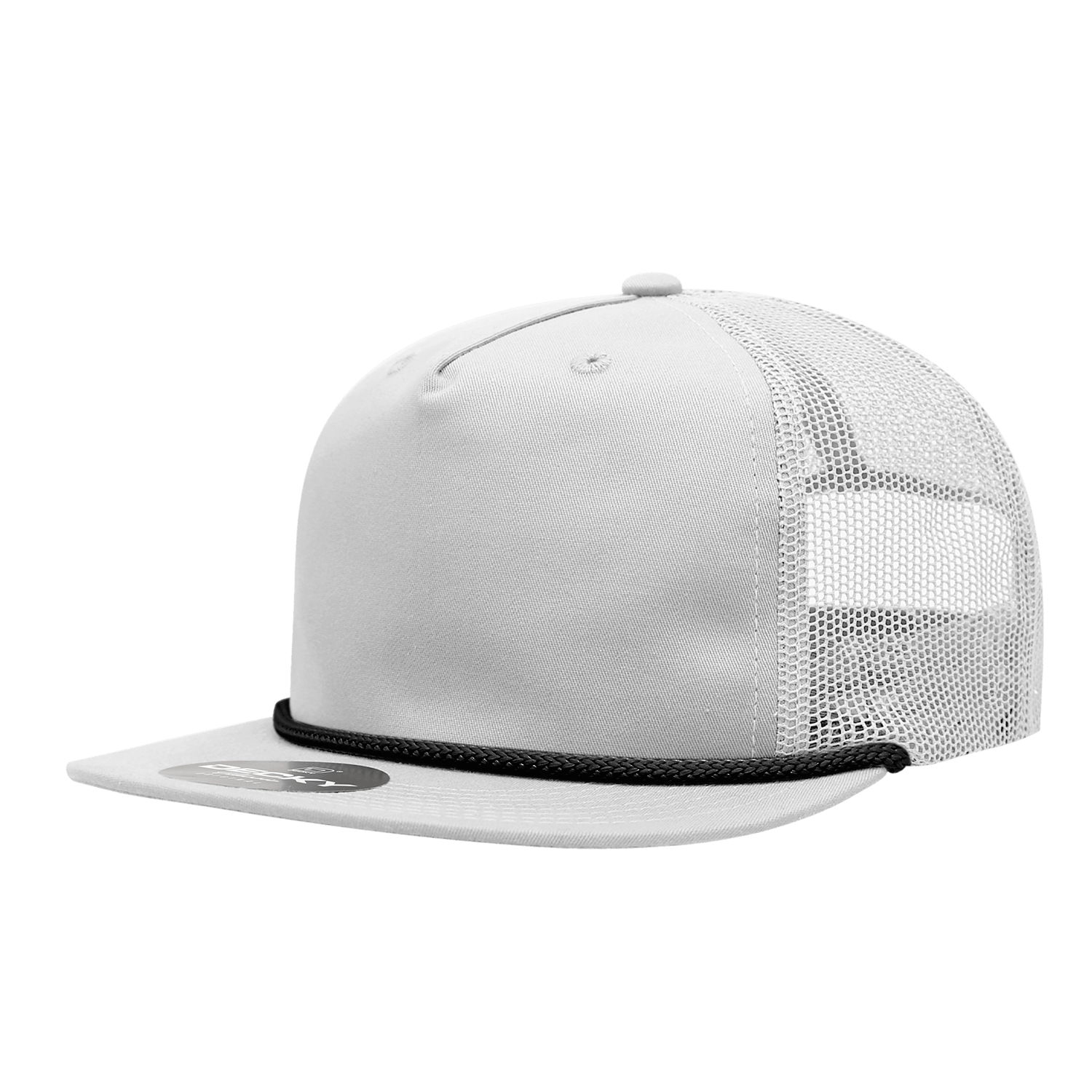 Decky White/Black / Standard 5 Panel High Profile Relaxed Cotton Blend Trucker w/Rope